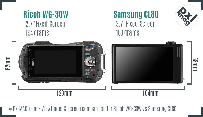 Ricoh WG-30W vs Samsung CL80 Screen and Viewfinder comparison