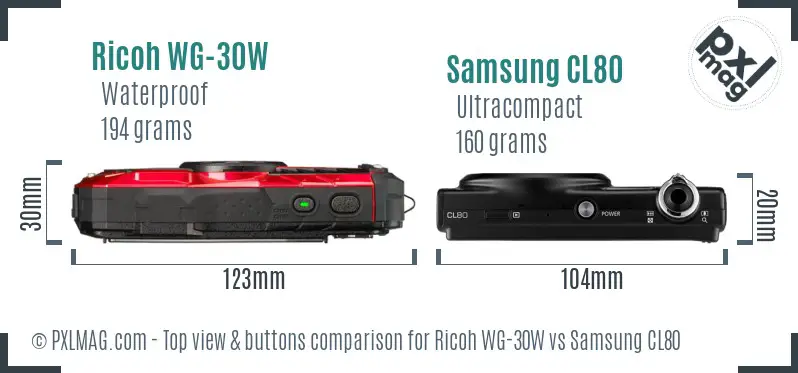 Ricoh WG-30W vs Samsung CL80 top view buttons comparison