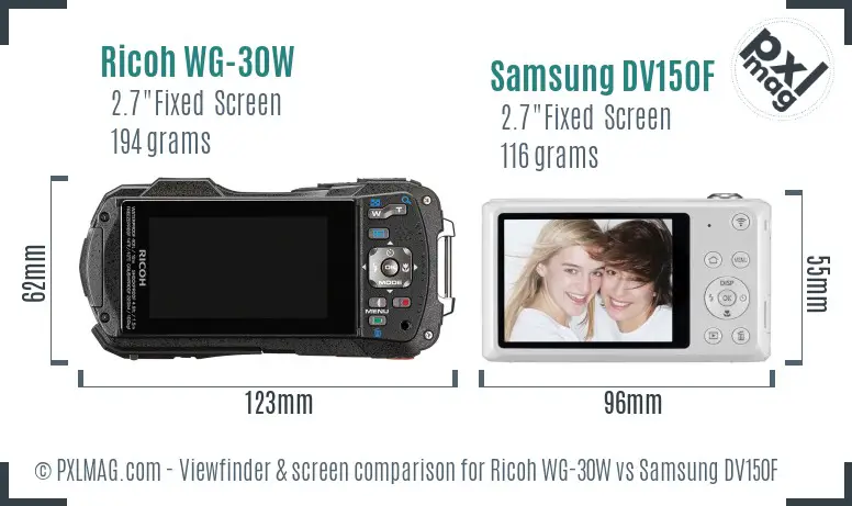 Ricoh WG-30W vs Samsung DV150F Screen and Viewfinder comparison
