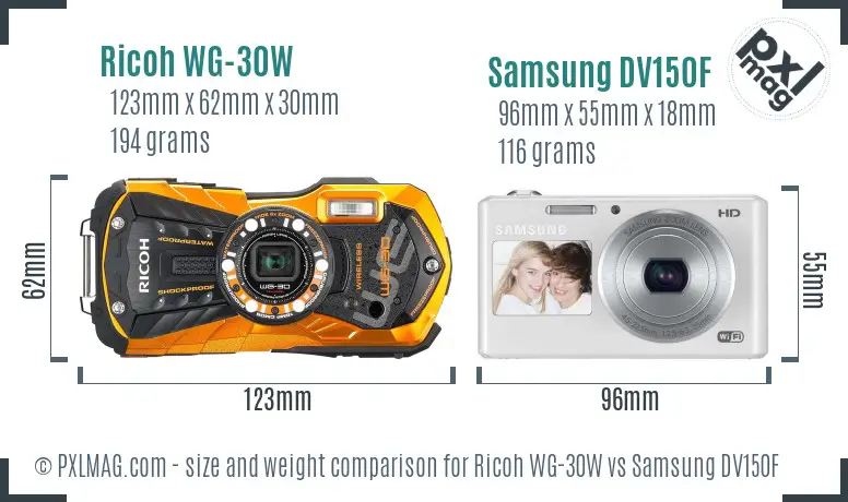 Ricoh WG-30W vs Samsung DV150F size comparison