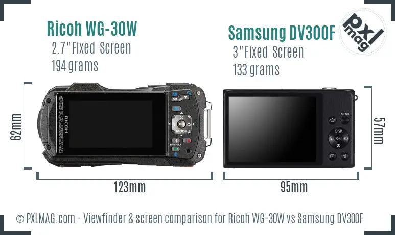 Ricoh WG-30W vs Samsung DV300F Screen and Viewfinder comparison