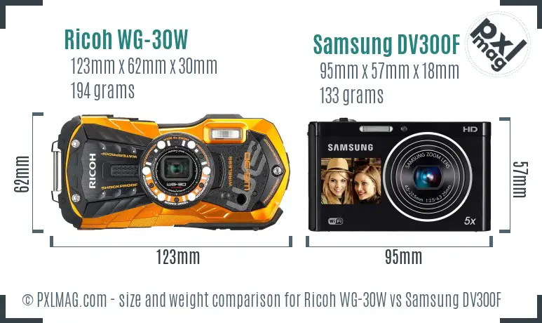 Ricoh WG-30W vs Samsung DV300F size comparison