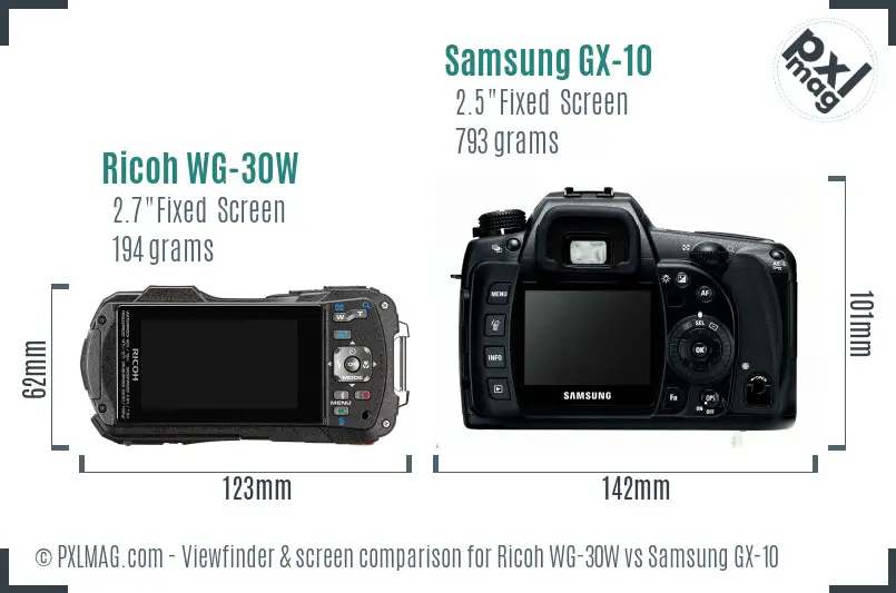 Ricoh WG-30W vs Samsung GX-10 Screen and Viewfinder comparison