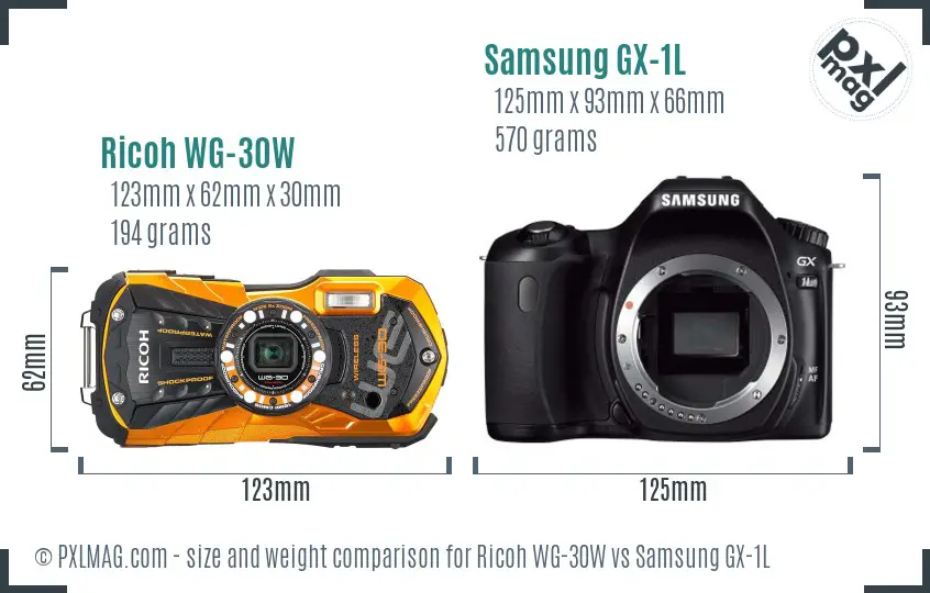 Ricoh WG-30W vs Samsung GX-1L size comparison