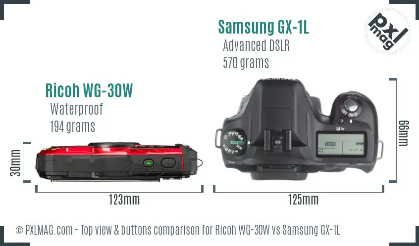 Ricoh WG-30W vs Samsung GX-1L top view buttons comparison