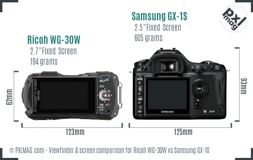 Ricoh WG-30W vs Samsung GX-1S Screen and Viewfinder comparison