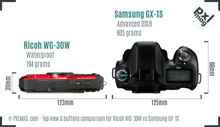 Ricoh WG-30W vs Samsung GX-1S top view buttons comparison