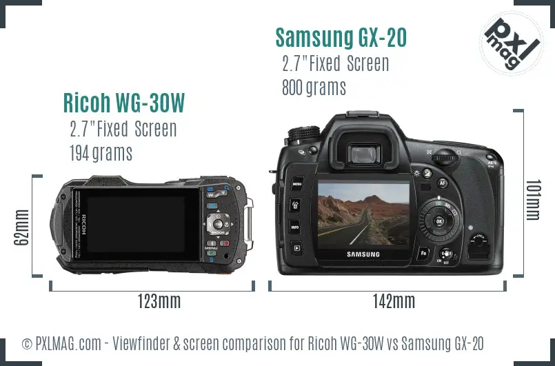 Ricoh WG-30W vs Samsung GX-20 Screen and Viewfinder comparison