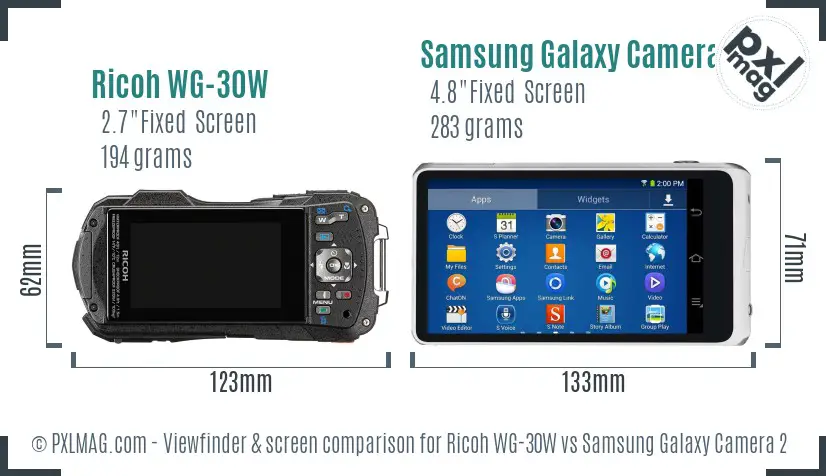 Ricoh WG-30W vs Samsung Galaxy Camera 2 Screen and Viewfinder comparison