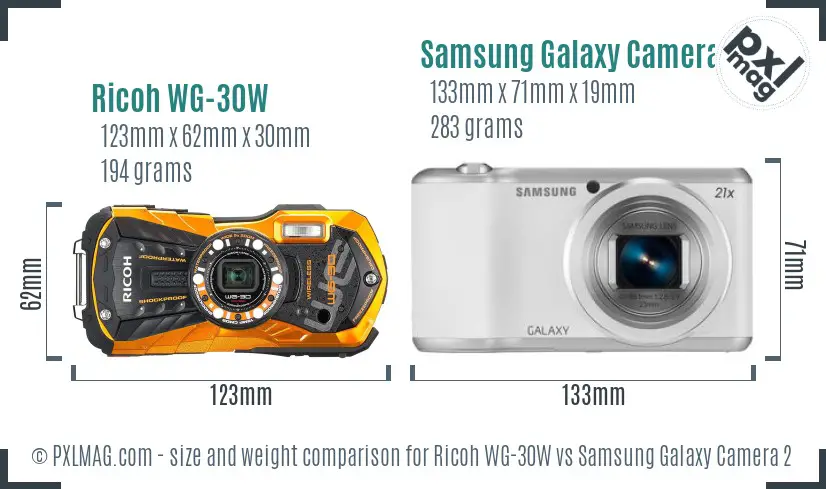 Ricoh WG-30W vs Samsung Galaxy Camera 2 size comparison