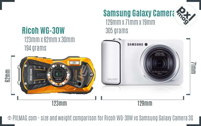 Ricoh WG-30W vs Samsung Galaxy Camera 3G size comparison