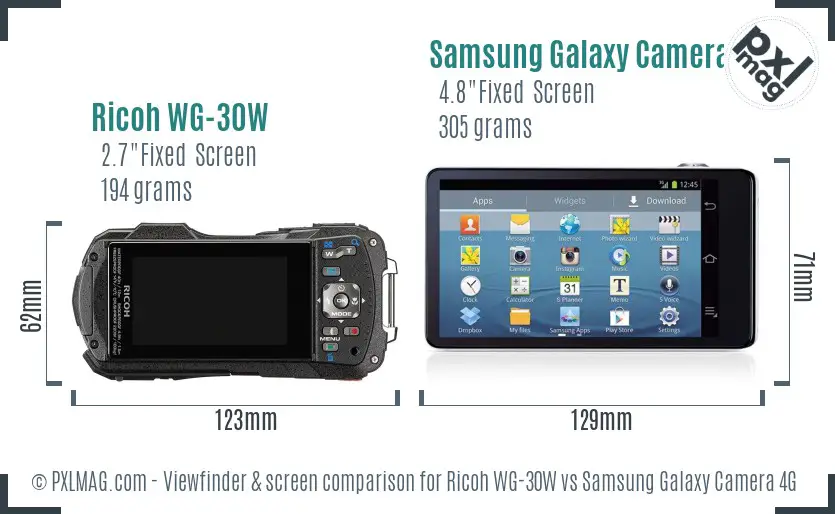 Ricoh WG-30W vs Samsung Galaxy Camera 4G Screen and Viewfinder comparison