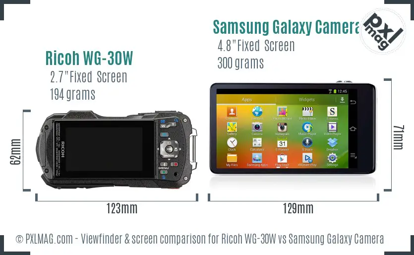 Ricoh WG-30W vs Samsung Galaxy Camera Screen and Viewfinder comparison