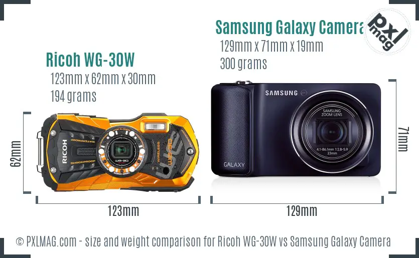 Ricoh WG-30W vs Samsung Galaxy Camera size comparison
