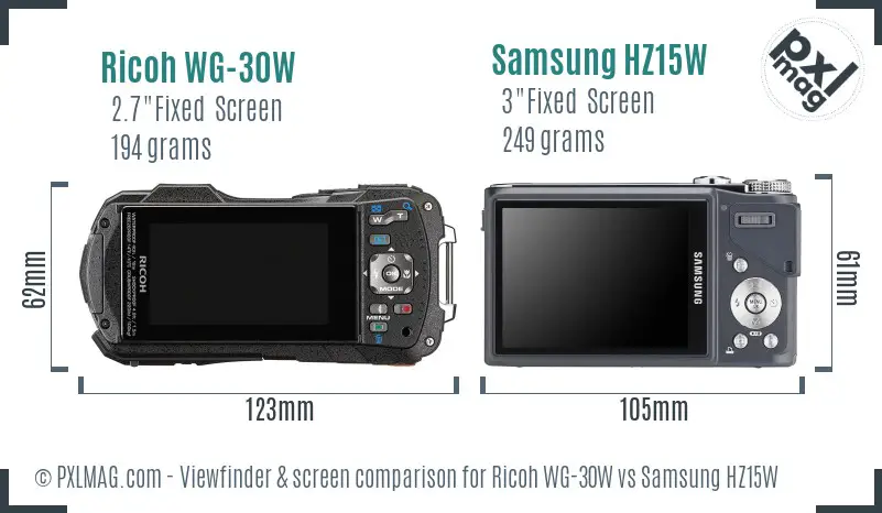 Ricoh WG-30W vs Samsung HZ15W Screen and Viewfinder comparison