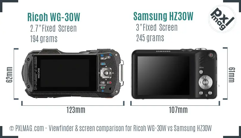 Ricoh WG-30W vs Samsung HZ30W Screen and Viewfinder comparison