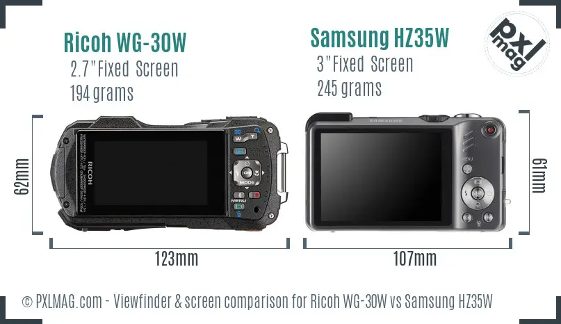 Ricoh WG-30W vs Samsung HZ35W Screen and Viewfinder comparison