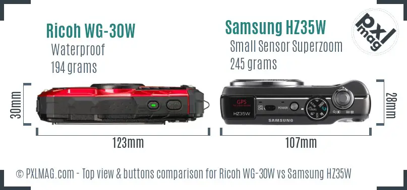 Ricoh WG-30W vs Samsung HZ35W top view buttons comparison