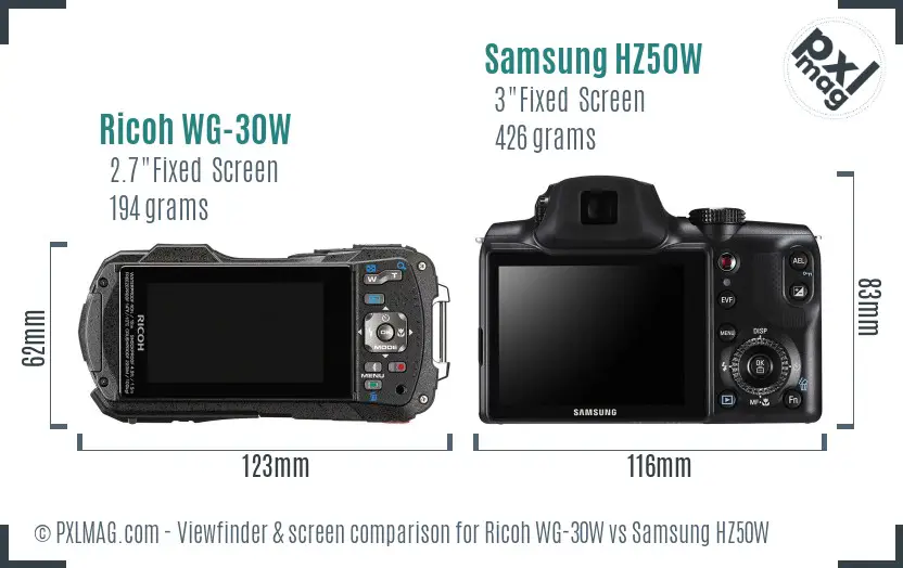 Ricoh WG-30W vs Samsung HZ50W Screen and Viewfinder comparison