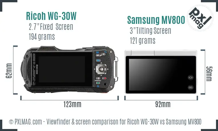 Ricoh WG-30W vs Samsung MV800 Screen and Viewfinder comparison