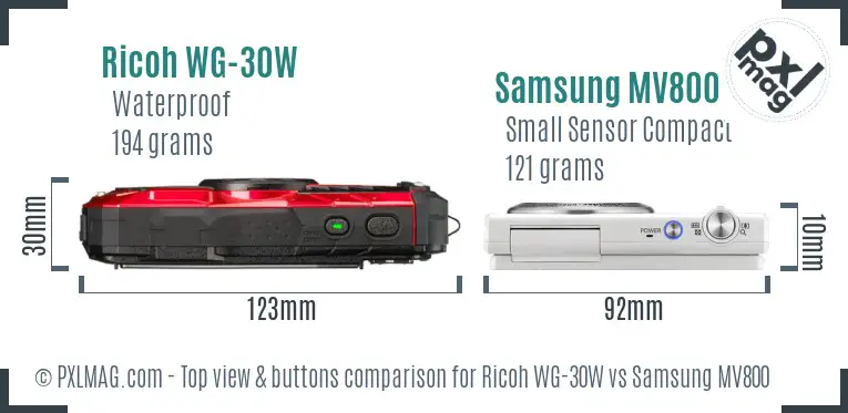 Ricoh WG-30W vs Samsung MV800 top view buttons comparison