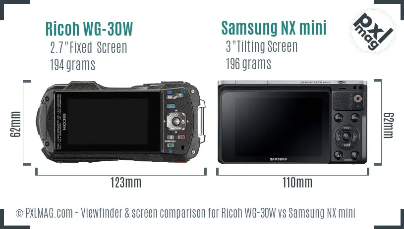 Ricoh WG-30W vs Samsung NX mini Screen and Viewfinder comparison