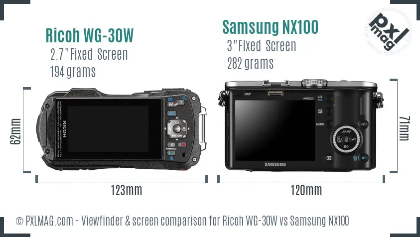 Ricoh WG-30W vs Samsung NX100 Screen and Viewfinder comparison