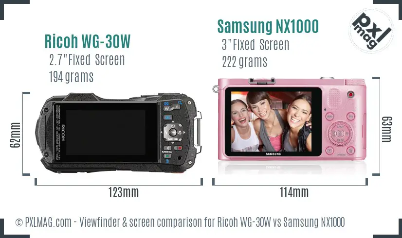 Ricoh WG-30W vs Samsung NX1000 Screen and Viewfinder comparison
