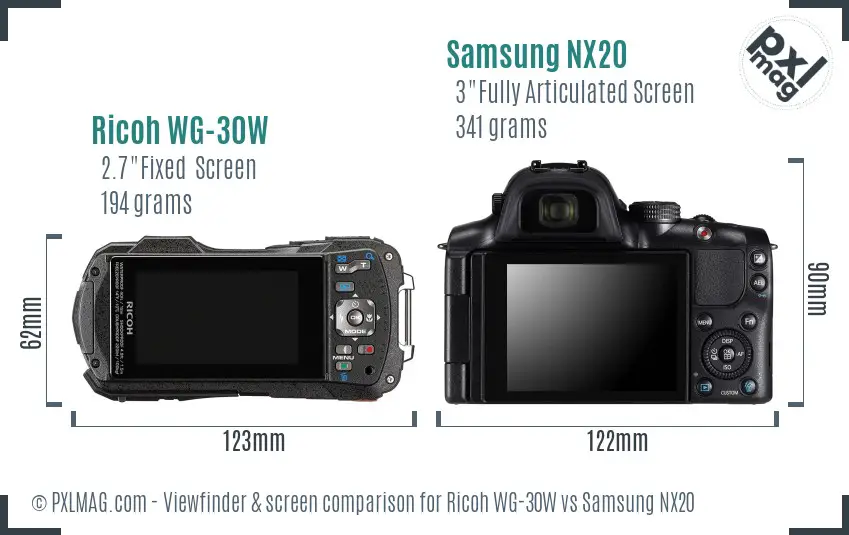 Ricoh WG-30W vs Samsung NX20 Screen and Viewfinder comparison