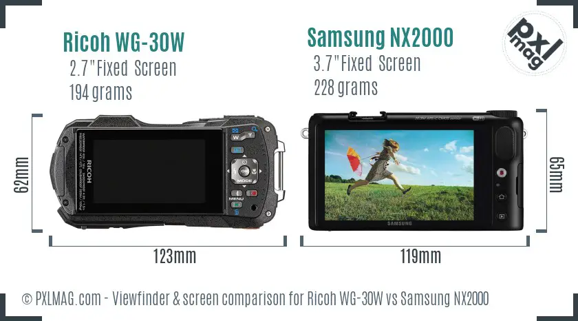 Ricoh WG-30W vs Samsung NX2000 Screen and Viewfinder comparison