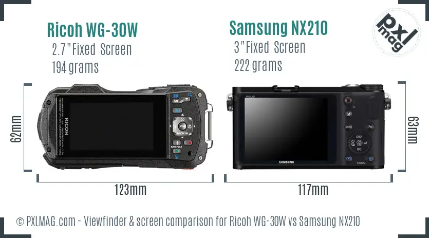 Ricoh WG-30W vs Samsung NX210 Screen and Viewfinder comparison