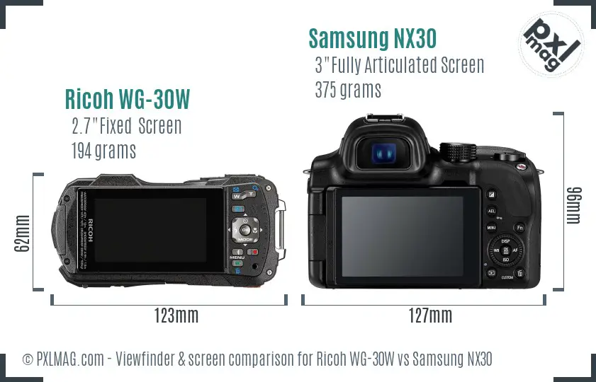 Ricoh WG-30W vs Samsung NX30 Screen and Viewfinder comparison
