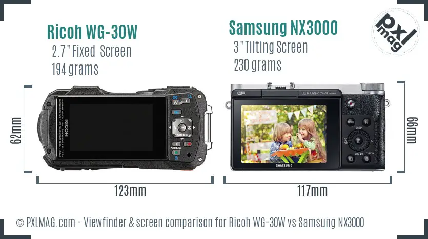 Ricoh WG-30W vs Samsung NX3000 Screen and Viewfinder comparison