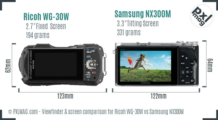 Ricoh WG-30W vs Samsung NX300M Screen and Viewfinder comparison
