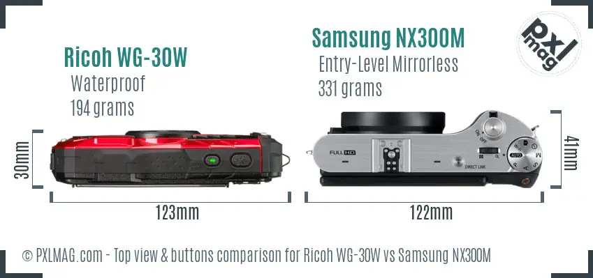Ricoh WG-30W vs Samsung NX300M top view buttons comparison