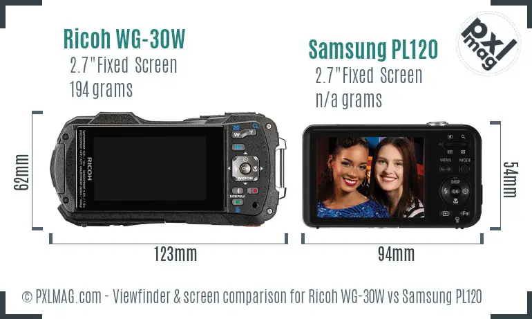 Ricoh WG-30W vs Samsung PL120 Screen and Viewfinder comparison
