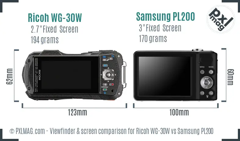Ricoh WG-30W vs Samsung PL200 Screen and Viewfinder comparison