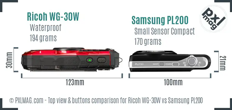 Ricoh WG-30W vs Samsung PL200 top view buttons comparison