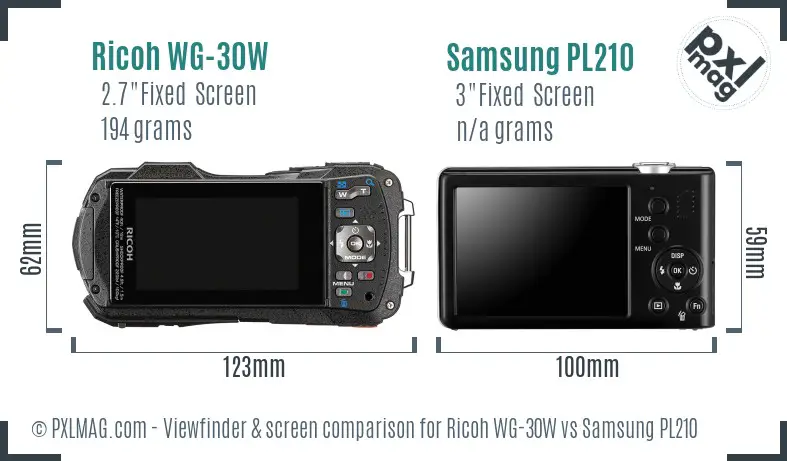 Ricoh WG-30W vs Samsung PL210 Screen and Viewfinder comparison