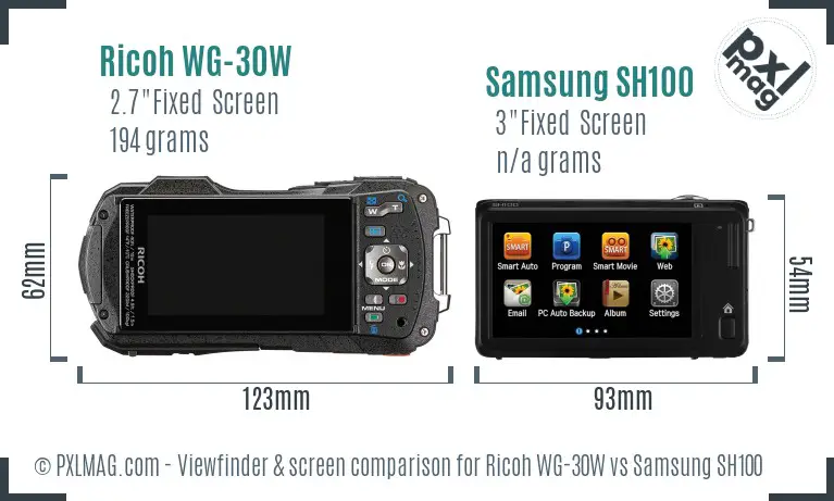 Ricoh WG-30W vs Samsung SH100 Screen and Viewfinder comparison