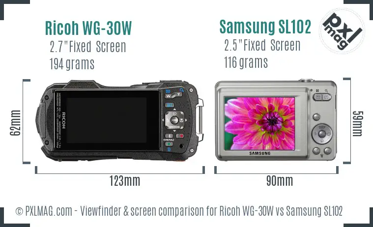 Ricoh WG-30W vs Samsung SL102 Screen and Viewfinder comparison