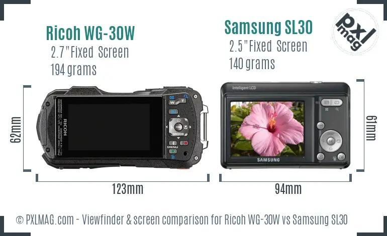 Ricoh WG-30W vs Samsung SL30 Screen and Viewfinder comparison