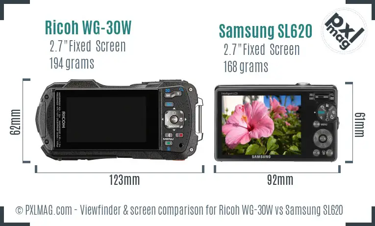 Ricoh WG-30W vs Samsung SL620 Screen and Viewfinder comparison