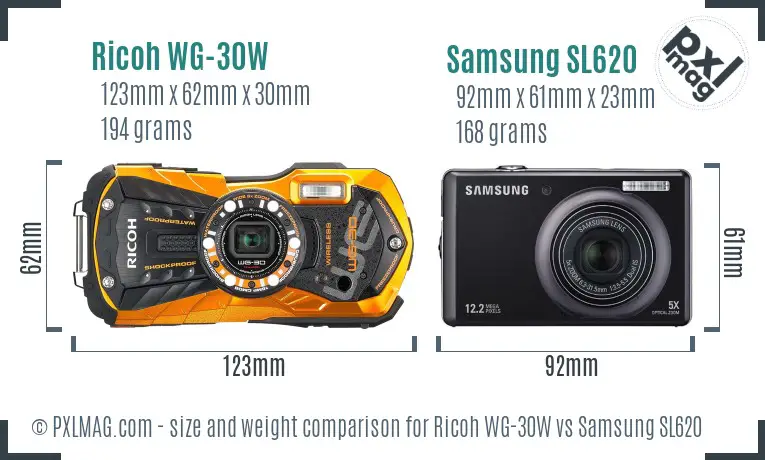 Ricoh WG-30W vs Samsung SL620 size comparison