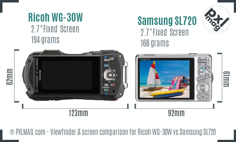 Ricoh WG-30W vs Samsung SL720 Screen and Viewfinder comparison