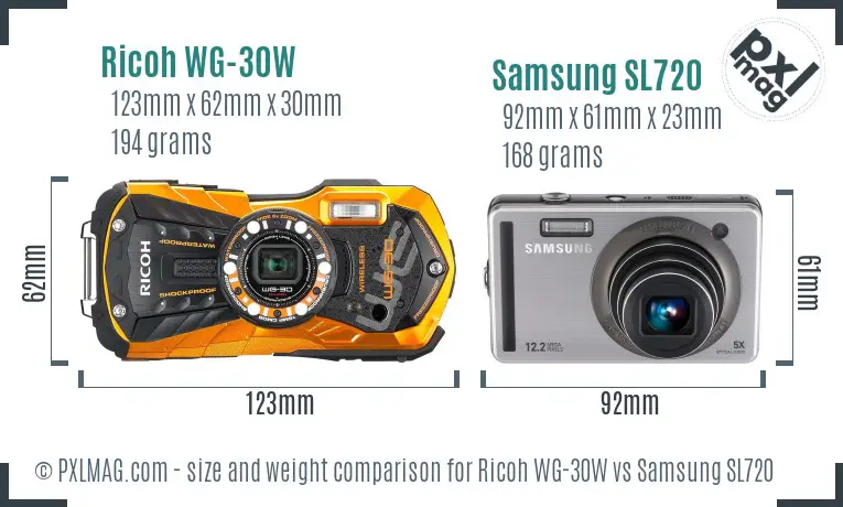 Ricoh WG-30W vs Samsung SL720 size comparison