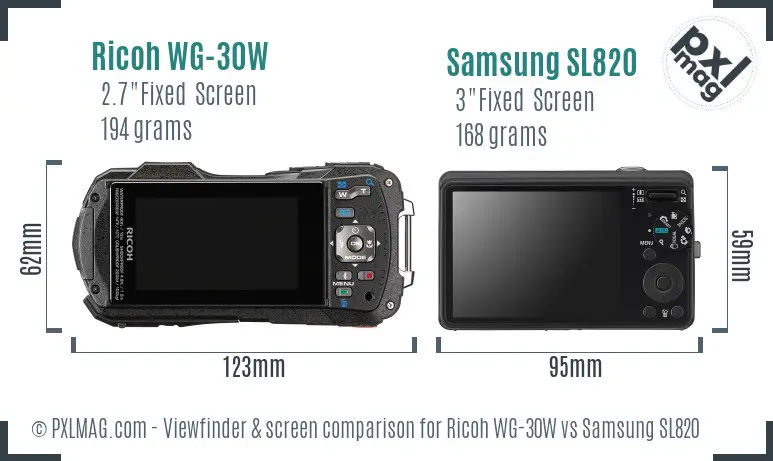 Ricoh WG-30W vs Samsung SL820 Screen and Viewfinder comparison