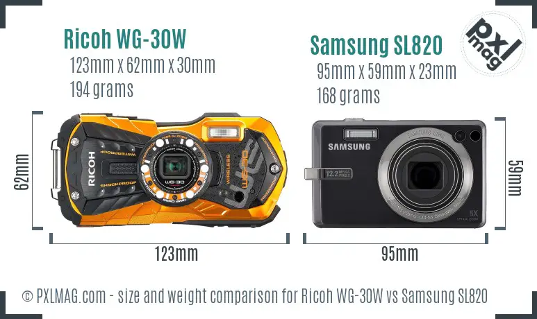 Ricoh WG-30W vs Samsung SL820 size comparison