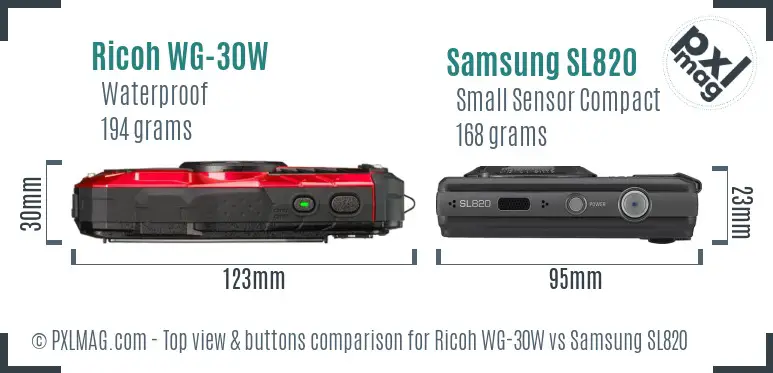 Ricoh WG-30W vs Samsung SL820 top view buttons comparison