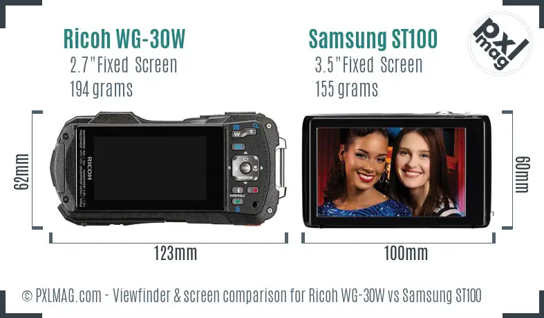 Ricoh WG-30W vs Samsung ST100 Screen and Viewfinder comparison